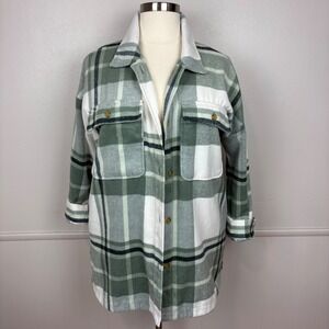 Banana Republic Ladie's Shacket Size XL Green Ivory Plaid Soft Cozy Oversized